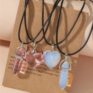 Pink Gemstone & Heart 4pc Necklace Set
